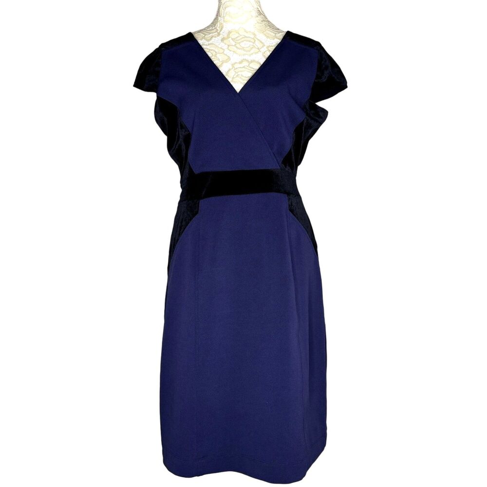 Folic Velvet Trim Color Block Sheath Dress Navy Blue Black M?